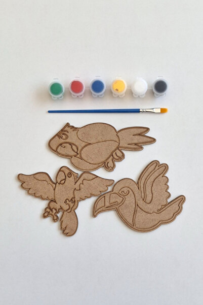 ERDİZDEN 3 Piece Winged Animals Wooden Coloring and Activity Set for Kids