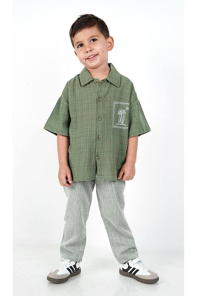 c.c.l. coccolin kids baby clup Boy's Oversize Linen Trousers with Shirt 2-Piece Double Set
