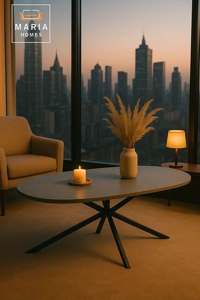 MARIA HOMES طاولة مركزية ١٣٠×٧٠×٤٥ سم - لمسة نهائية رمادية حجرية مع أرجل معدنية سوداء أنيقة