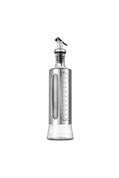 OEM Dispenser pentru ulei, 500ml, otel inoxidabil si sticla, Inaltime de 24,5 cm, latime de 6,5 cm
