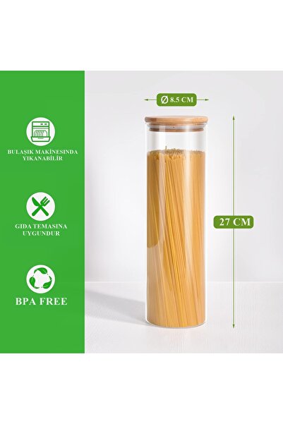 Lizzy 4 x 1300 ml Saklama Kavanozu, Yuvarlak, Bambu Kapaklı, Hava Geçirmez Saklama Kabı