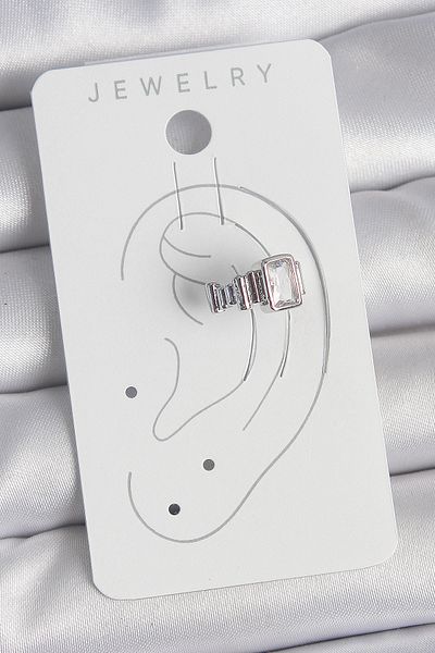 callerrons accessories Brass Silver Color Square Zircon Stone Women's Cartilage Model Earrings - Ebj250522W34178