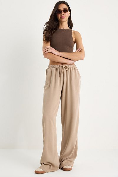 Bianco Lucci Women's Pocket Detailed Elastic Waist Binding Detailed Summer Lyocell Trousers Yp5424 60283375