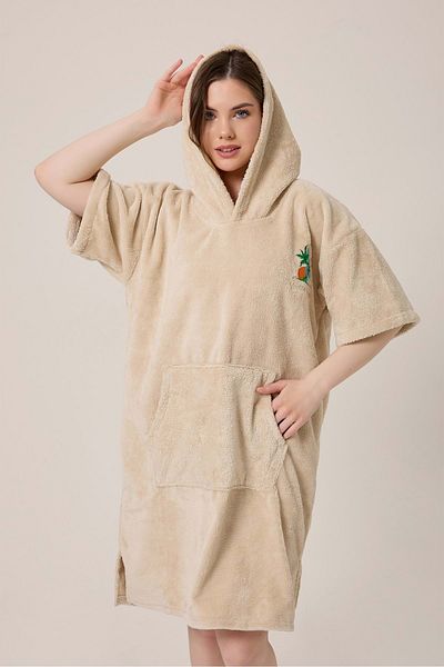 VEVİEN HOME Palm Surf Brodat Adult Surfing Summer Poncho Prosop de plajă cu glugă Bej-unisex