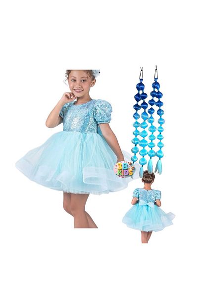 3b kids πριγκίπισσα Έλσα χιονισμένο φόρεμα με παγιέτες + 2 τμχ σετ μαλλιών μπλε glitter bubble