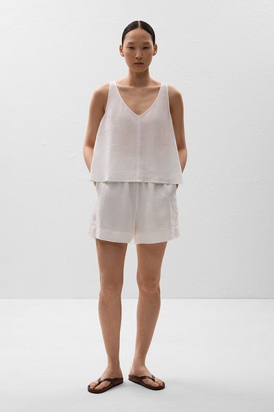 Oysho 100% linen V-neck top