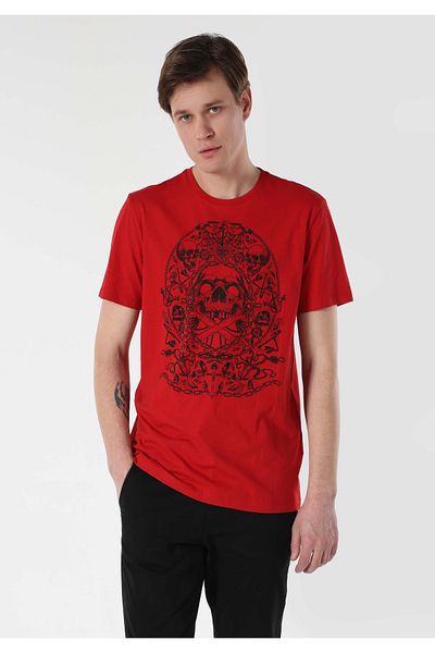Colin's Regular Fit Round Neck Printed Men's Red Short Sleeve T-Shirt