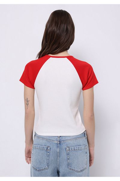 Colin's Tricou alb cu mânecă scurtă pentru femei, cu decolteu rotund, slim fit