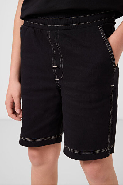 TOMMY LIFE Black Cotton Oversize Fit Woven Lightweight Flexible Chino Boy Shorts Suit - 11279