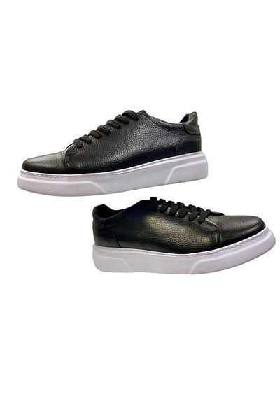 SULA Men's Lace-Up Sneakers Printed Leather Black with Leather Stitching on the Inside Poly Sole