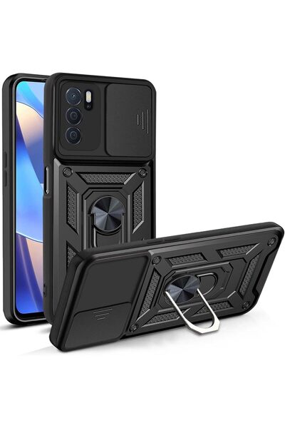Rivor Oppo A16 & Oppo A55 & Oppo A54 Kılıf Kamera Sürgülü Standlı Yüzüklü Dar...