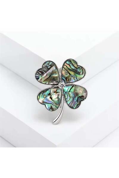 Pelin Aksesuar Yeşil Alacalı Sedefli Yonca Broş
