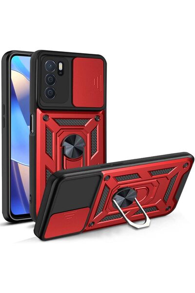 Rivor Oppo A16 & Oppo A55 & Oppo A54 Kılıf Kamera Sürgülü Standlı Yüzüklü Dar...