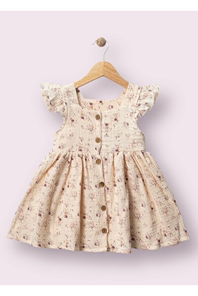 atölye kids Buttoned Floral Printed Muslin Dress Trend Style Fashion Festive Daily
