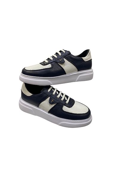SULA Men's Lace-Up Sneakers Leather White-Lacquered Leather Stitched Poly Sole