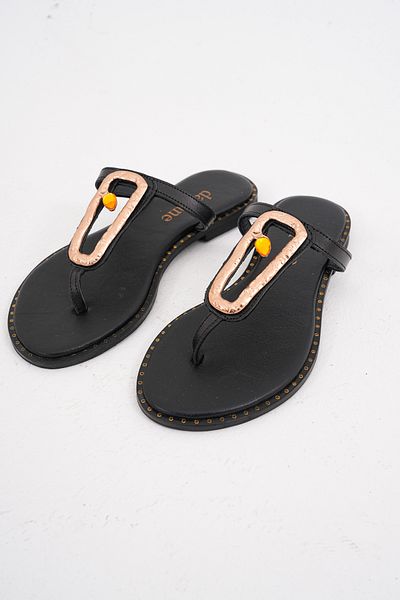 DaphneSandals Genuine Leather Black Women's Slippers - 5413