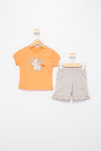 Favo Kids Baby Girl Summer 2-Piece Basic Set Elephant Embroidered Printed