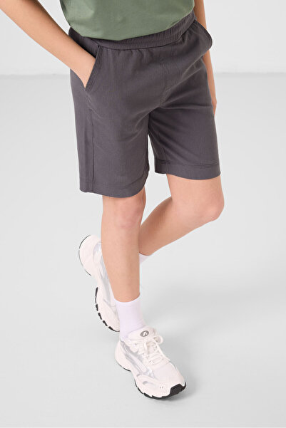 TOMMY LIFE Light Green-Anthracite Cotton Oversize Fit Woven Lightweight Flexible Chino Boy Shorts Suit - 11279