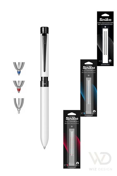 Scrikss 83 Series Sport Multifunction White (Blue and Red Ballpoint Pen & Versatile) + Refill Gift