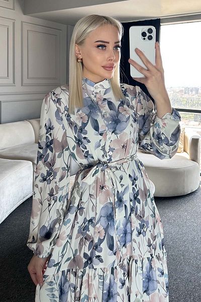 giyze Patterned Hijab Dress Lilac 515-1