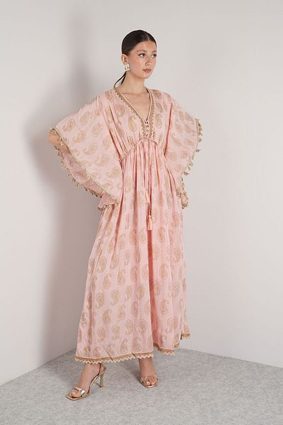 NAVAJO Maxi Dress - Salmon Wide Sleeve Lined – 100% Cotton – Standard Size (36-44)