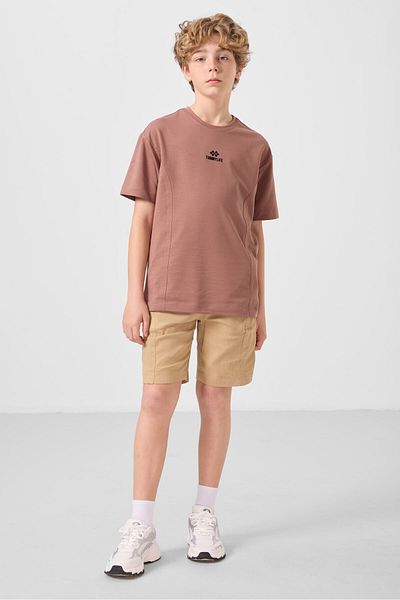 TOMMY LIFE Κανέλα-Σκούρο Μπεζ Βαμβακερό Oversize Fit Υφαντό ελαφρύ εύκαμπτο ανδρικό σορτς Chino - 11276