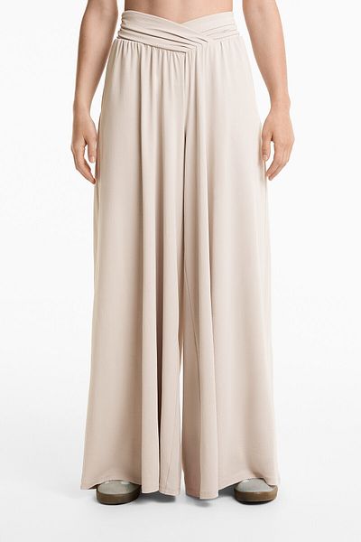 Oysho Extra Wide V-cut Waist Floaty Trousers With Modal