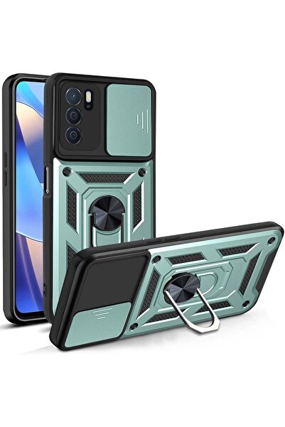 Rivor Oppo A16 & Oppo A55 & Oppo A54 Kılıf Kamera Sürgülü Standlı Yüzüklü Dar...