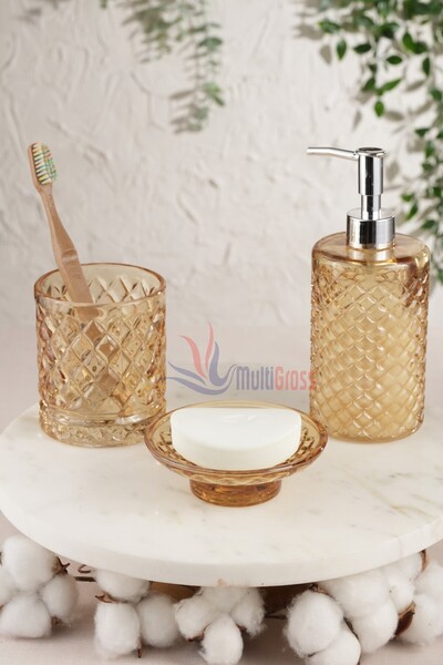 Multiamo Kafes Model 3 Parça Banyo Takımı Sıvı Sabunluk + Katı Sabunluk + Diş...