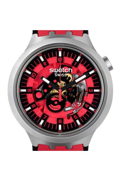 Swatch ساعة للجنسين بحركة كوارتز تناظرية مع علبة من الفولاذ المقاوم للصدأ مقاس 47 مم وسوار مطاطي