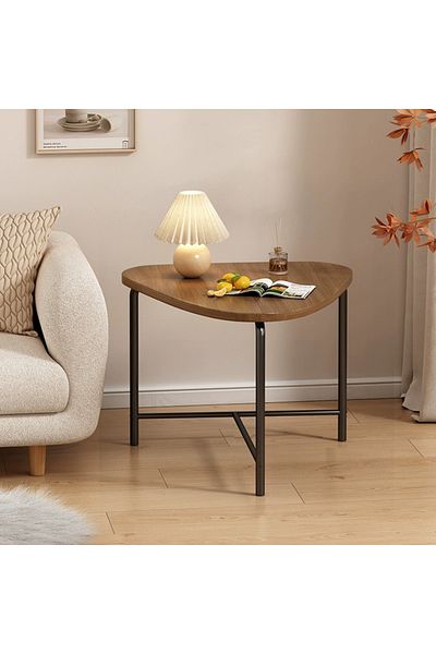 Viyogo Masuta triunghiulara pentru cafea, blat MDF, cadru metalic, 64 x 52 x 51 cm, natur cu negru