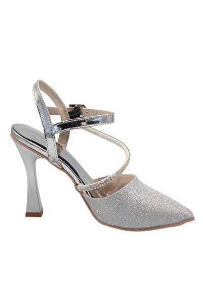 Celira Pantofi de damă cu toc clasic argintiu cu piatră strălucitoare