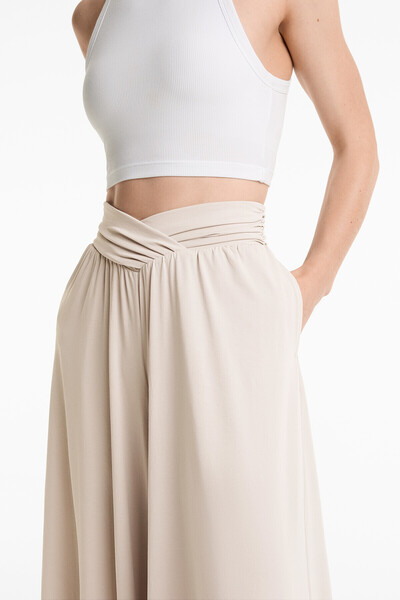 Oysho Extra Wide V-cut Waist Floaty Trousers With Modal