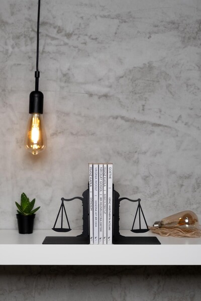 elfmetal Suport decorativ din metal pentru cărți cu figurină Balanța justiției Suport pentru cărți Accesoriu pentru casă și birou