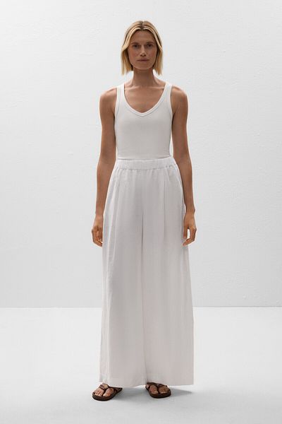 Oysho 100% linen wide-leg trousers