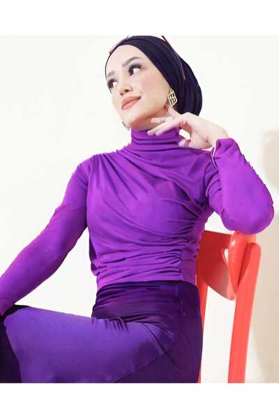 LyLGyM FASSION IS PASSION بلوزة نسائية بياقة عالية وربطة عنق باللون الأرجواني...