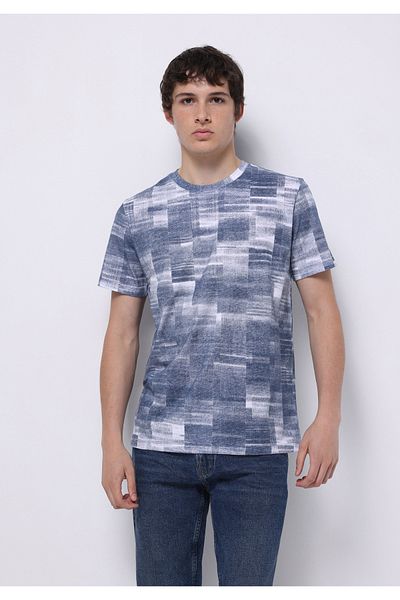 Colin's Regular Fit Round Neck Printed Men's Blue Short Sleeve T-Shirt