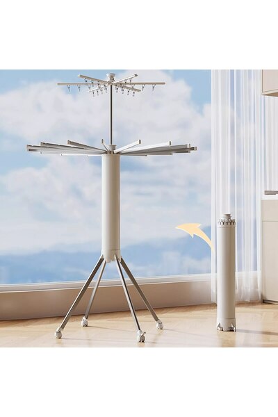 MACVI Uscator de rufe vertical Macvi®, 2 nivele, pliabil, mobil, suport umerase, 16 tije, 24 cleme, 170 cm