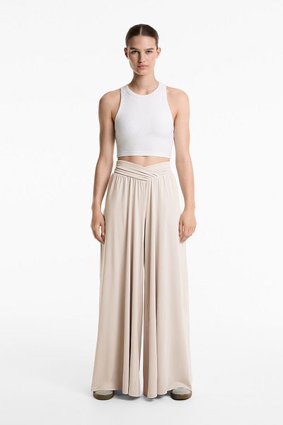 Oysho Extra Wide V-cut Waist Floaty Trousers With Modal