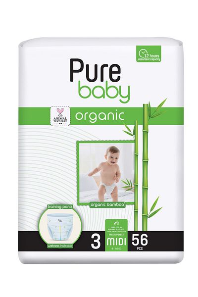 Pure Baby Scutece-chilotel Organic Bamboo, Nr.3, 4-10 Kg, 56 Bucati