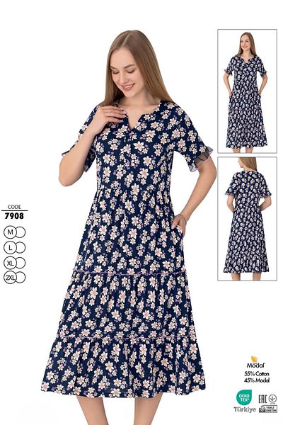 ROMEO LİFE Rochie elegantă cu model, din bumbac, din țesătură modal, cu nasturi 7908