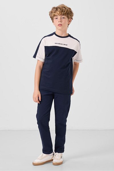 TOMMY LIFE Navy Blue Standard Fit Woven Lightweight Flexible Chino Boys' Trousers - 11272