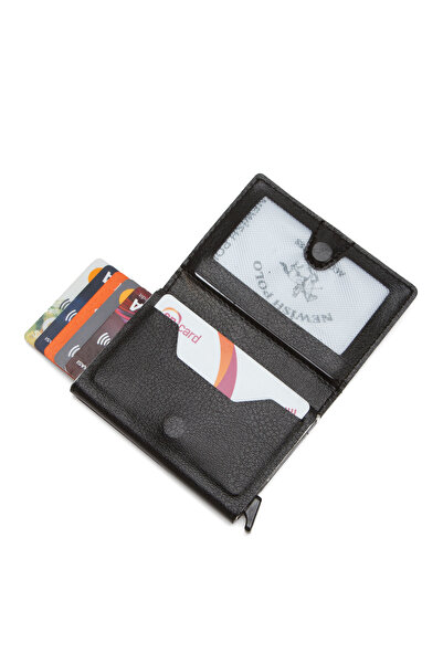 Newish Men's Vegan Leather Rfid Protected Mechanism Automatic Slid Card Holder and Wallet