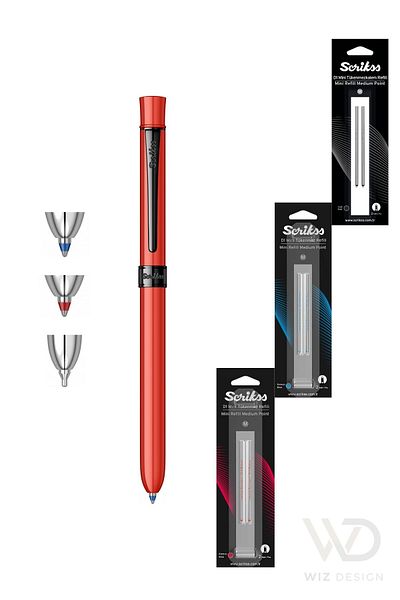 Scrikss 93 Series Multifunction Red (Blue and Red Ballpoint Pen & Versatile) + Refill Gift