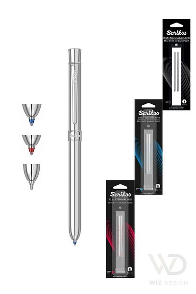 Scrikss 93 Series Multifunction Chrome (Balloon Pen Blue and Red & Versatile) + Refill Gift