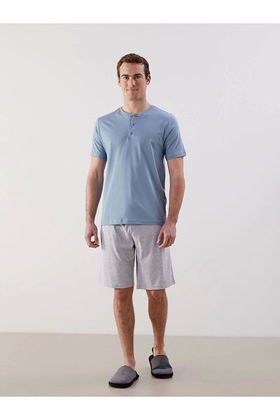 LC Waikiki Blue Standard Fit Men's Shorts Pajama Set