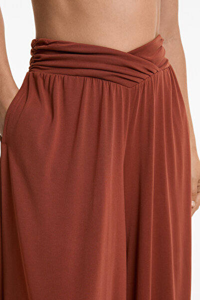 Oysho Extra Wide Floaty V-cut Waist Trousers With Modal