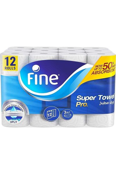 FINE Super Towel Pro, Highly Absorbent, Sterilized 3 Ply 60 Sheets (Pack Of 12)