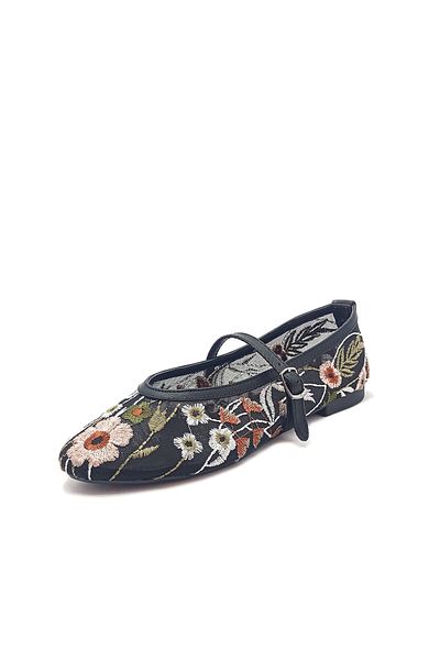 GDT Ayakkabı Balerini de damă cu motiv floral din plasă de culoare neagră