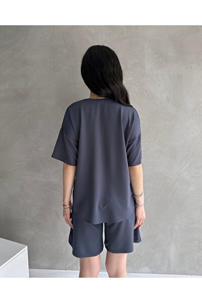 Tarz Cool Kadın Modal Kumaş Oversize Kısa Kollu Kadın Eşofman Takımı, Şortlu, Bağcıklı Yumuşak Kumaş